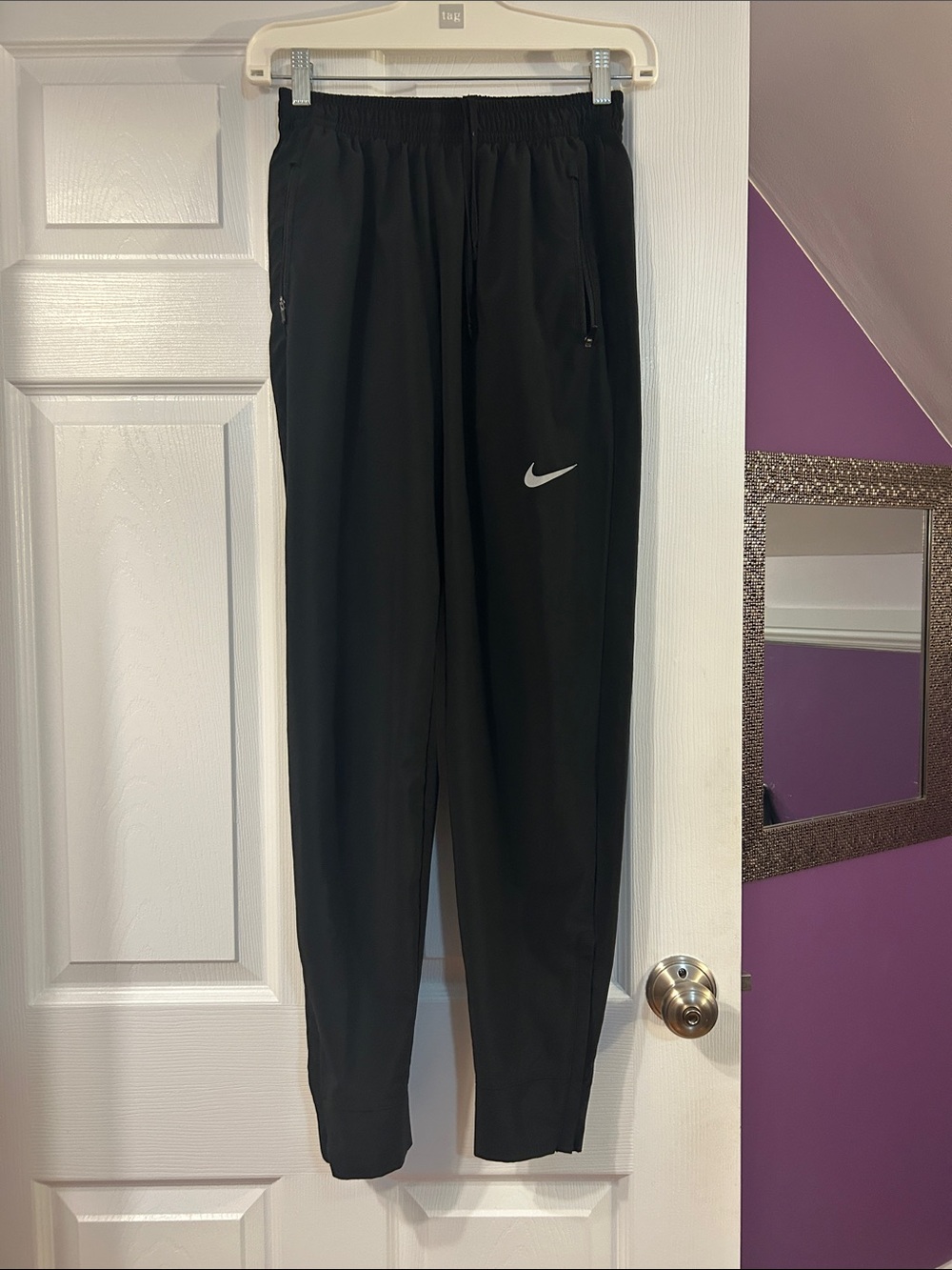 Nike Black Dri-FIT Athletic Pants with White Logo